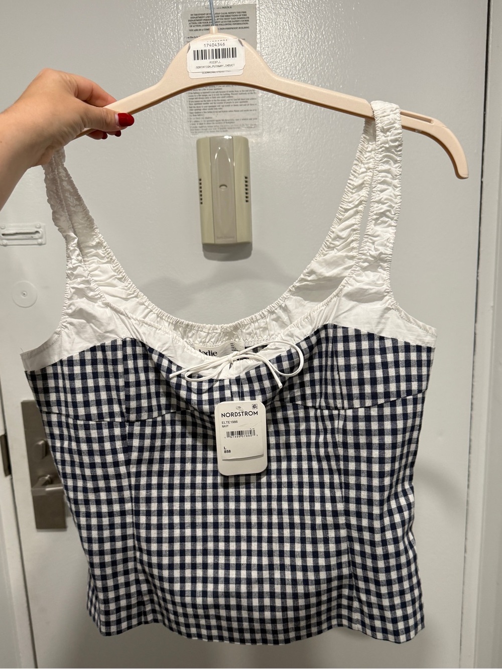 Elodie Navy and White Gingham Lace-Trim Cami